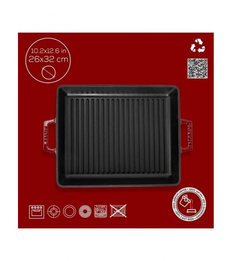 LAVA DÖKÜM METAL KULPLU TAVA 26X32 BORDO